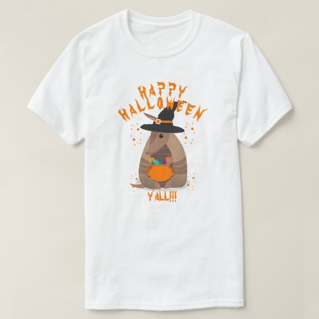 Halloween Trick-or-Treating Armadillo Witch Texas T-Shirt (Design Front)