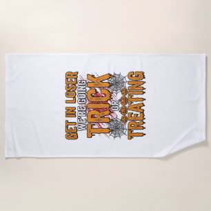 Halloween Trick Or Treating Vintage Typography Des Beach Towel