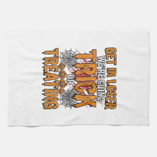 Halloween Trick Or Treating Vintage Typography Des Kitchen Towel
