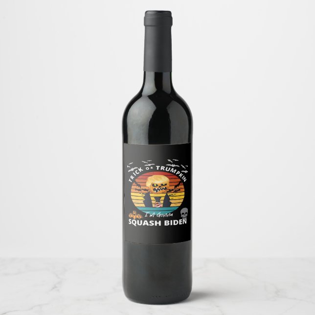 Halloween Trick Or Trumpkin Horror Costume Classic Wine Label (Front)