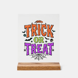 Halloween Trick Treat Funny Spider Web Retro_1 Acrylic Sign