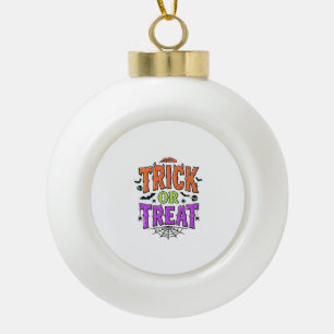 Halloween Trick Treat Funny Spider Web Retro_1 Ceramic Ball Christmas Ornament