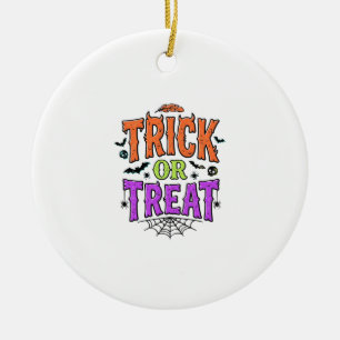 Halloween Trick Treat Funny Spider Web Retro_1 Ceramic Ornament