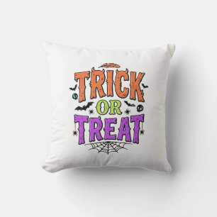 Halloween Trick Treat Funny Spider Web Retro_1 Throw Pillow