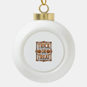Halloween Trick Treat Pumpkin Skulls Vintage Engra Ceramic Ball Christmas Ornament