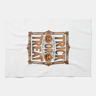Halloween Trick Treat Pumpkin Skulls Vintage Engra Kitchen Towel