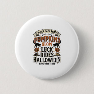 Halloween Truck Driver Shirt with Black Cats and P 2 Inch Round Button