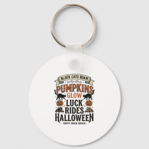 Halloween Truck Driver Shirt with Black Cats and P Keychain