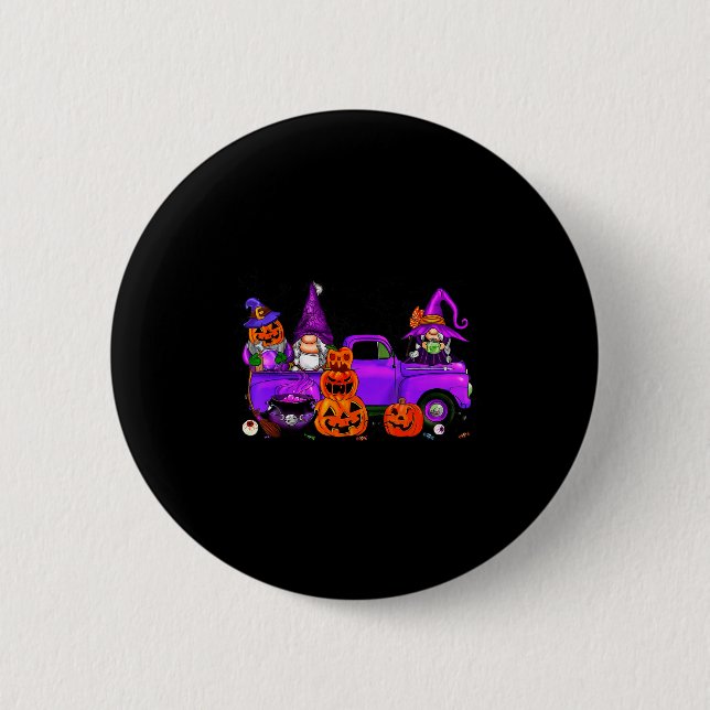 Halloween Truck Gnome Witch Pumpkin Boo Ghost Funn 2 Inch Round Button (Front)