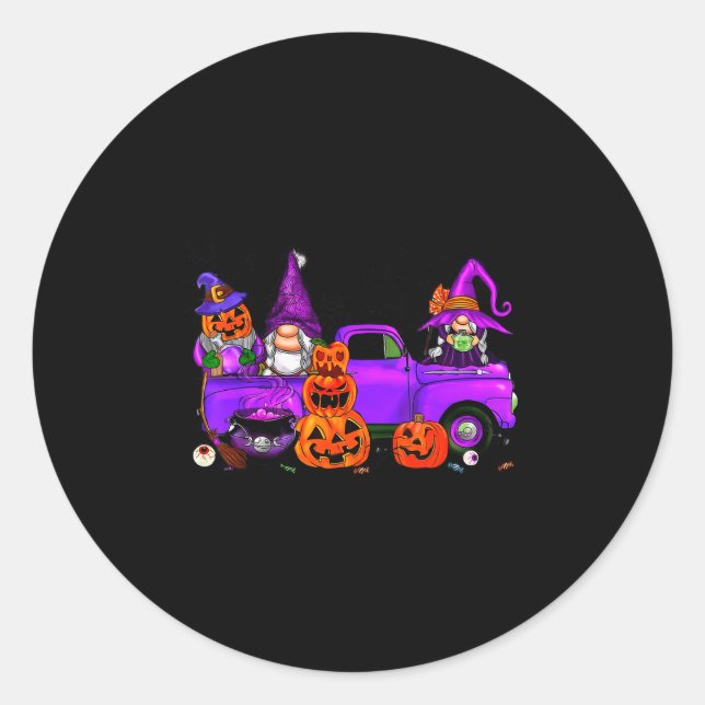 Halloween Truck Gnome Witch Pumpkin Boo Ghost Funn Classic Round Sticker (Front)