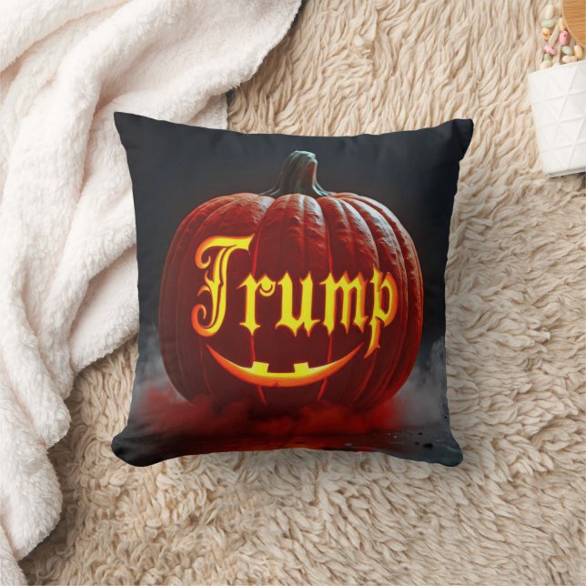 Halloween Trump Jack-o-lantern In Mist Throw Pillow (Blanket)