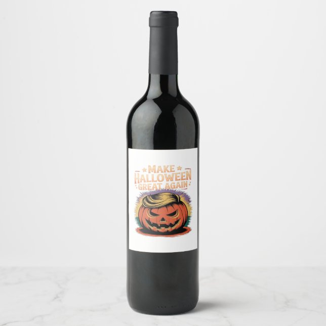 Halloween Trumpkin Design Wine Label (Front)