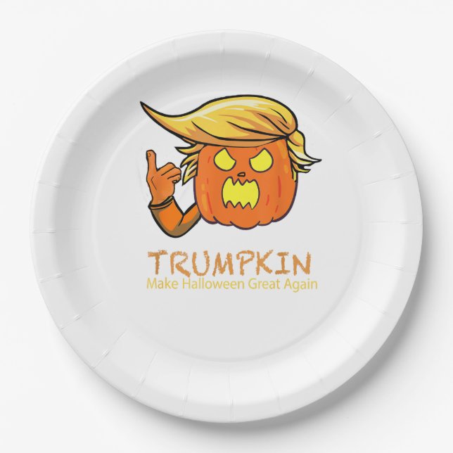 Halloween Trumpkin Funny – Classic Costume Design Paper Plate (Front)