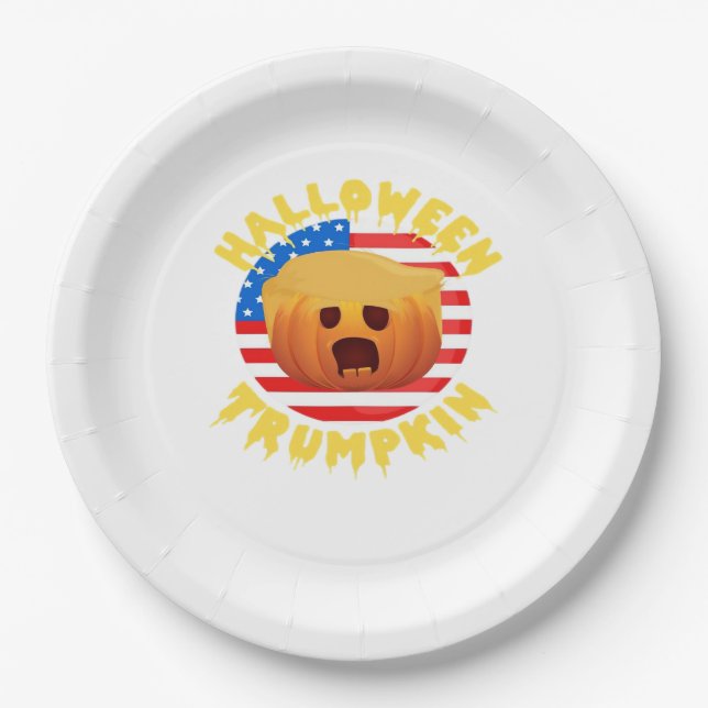 Halloween Trumpkin Funny Pumpkin  Parody Paper Plate (Front)