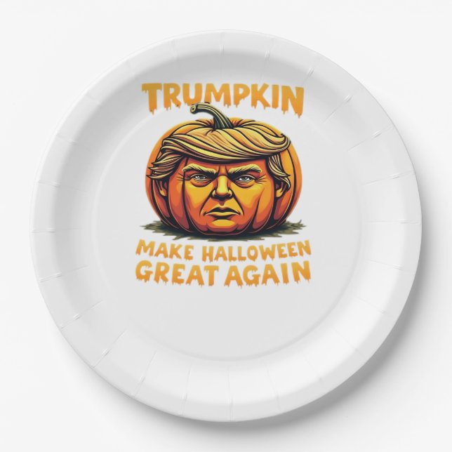 Halloween Trumpkin Make Halloween Great Again Paper Plate (Front)