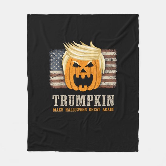Halloween Trumpkin Vintage Us Flag Funny Fleece Blanket (Front)