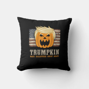 Halloween Trumpkin Vintage Us Flag Funny Throw Pillow
