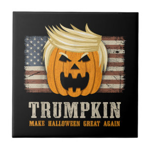 Halloween Trumpkin Vintage US Flag Funny Tile