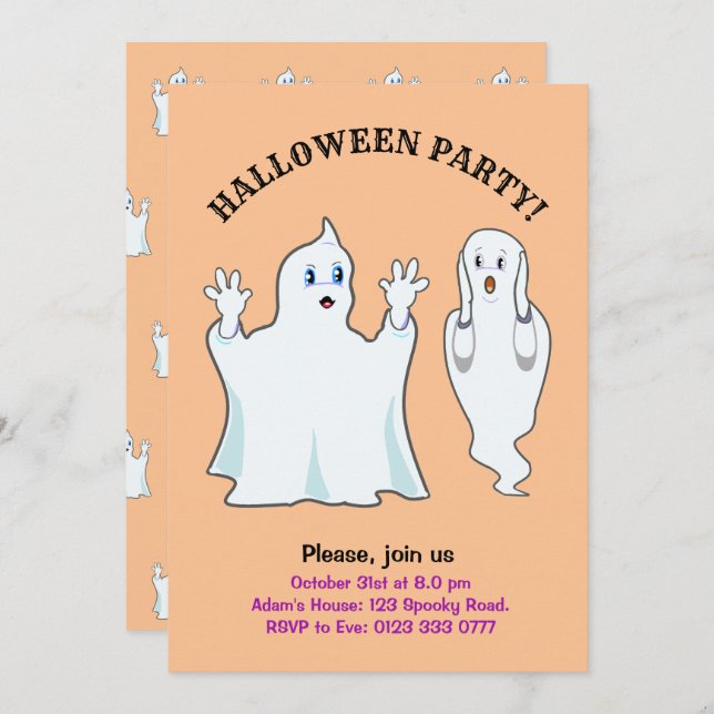 Halloween Trumpy & Munchy Ghosts Invitation (Front/Back)