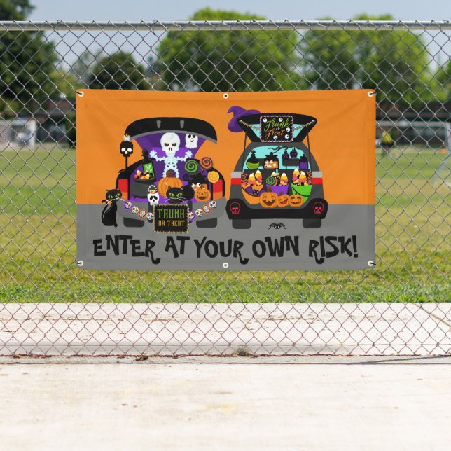 Halloween trunk or treat Enter at your own risk Banner (Insitu)