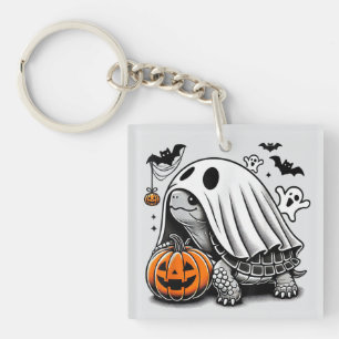 Halloween Turtle Ghost Pumpkin Terrapin Tortoise Keychain