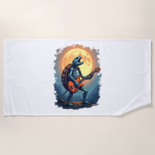 Halloween Turtle Skeleton Rocker Tee for Music Lov Beach Towel