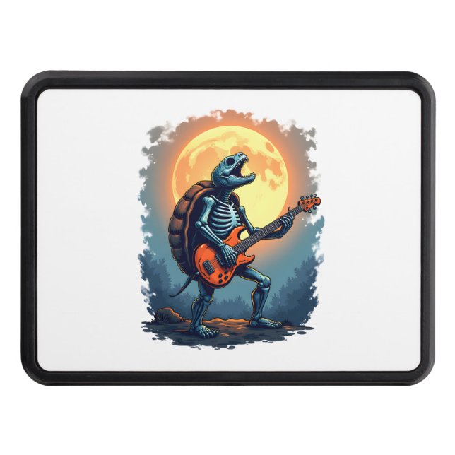 Halloween Turtle Skeleton Rocker Tee for Music Lov Trailer Hitch Cover (Front)