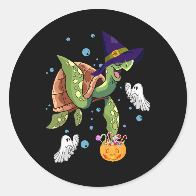 Halloween Turtle Tortoise Witch Hat Ghost Costume  Classic Round Sticker (Front)