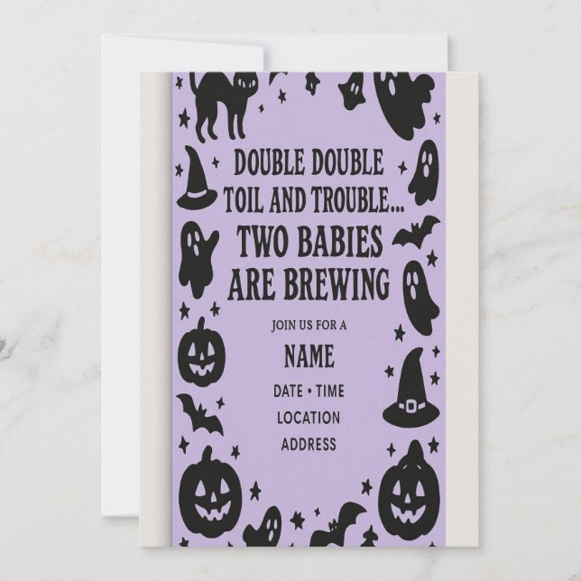 Halloween Twin Baby Shower Invitation (Front)