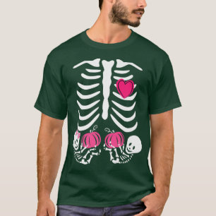 Halloween Twin Pregnant Women Skeleton Baby Xray R T-Shirt