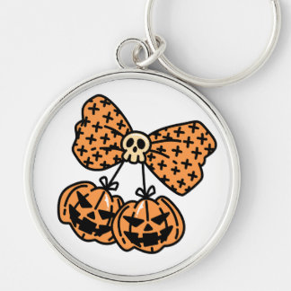 Halloween, Twin Scary Pumpkins with Skull Ribbon Keychain