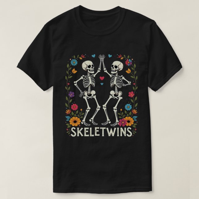 Halloween Twins Skeletwins Dancing Skeletons T-Shirt (Design Front)