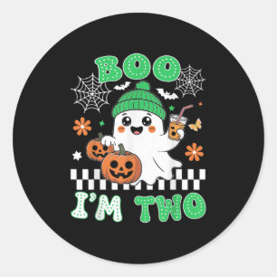 Halloween Two Birthday Boo Im Two Groovy Birthday  Classic Round Sticker