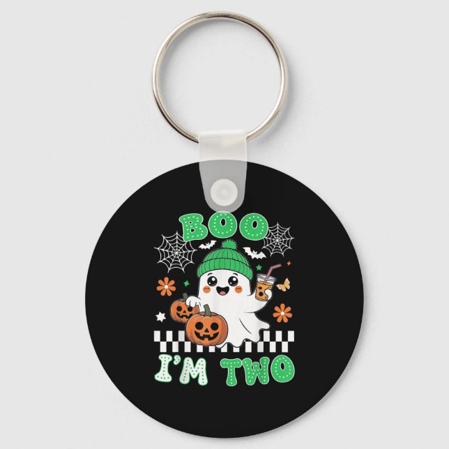 Halloween Two Birthday Boo Im Two Groovy Birthday  Keychain (Front)