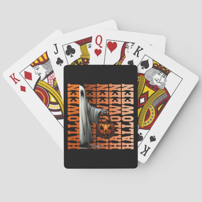 Halloween typography cool ghost pumpkin gift ideas playing cards (Back)