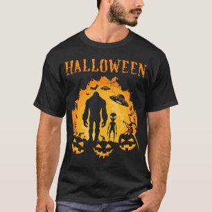 Halloween UFO With Sun Skeleton an Pumpkins T-Shirt