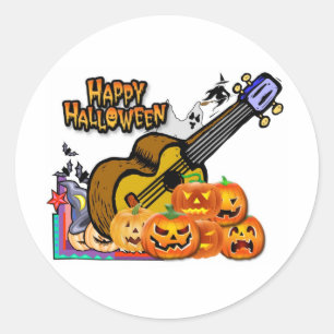 Halloween Ukulele Classic Round Sticker