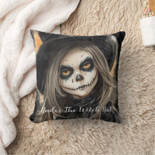 Halloween, Under the Witch Hat, Spooky Creepy  Throw Pillow