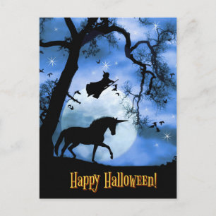 Halloween Unicorn and Witch Postcard