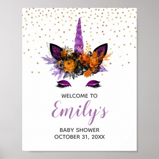 Halloween Unicorn Baby shower violet Affiche de bi (Devant)