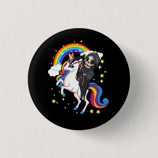 Halloween Unicorn Costume Cute Grim Reaper Riding  1 Inch Round Button (Front)