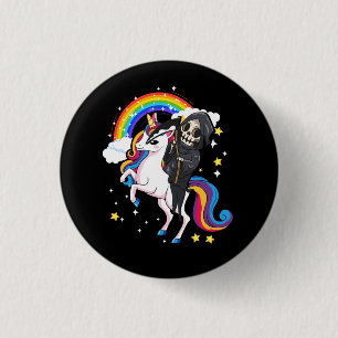 Halloween Unicorn Costume Cute Grim Reaper Riding  1 Inch Round Button