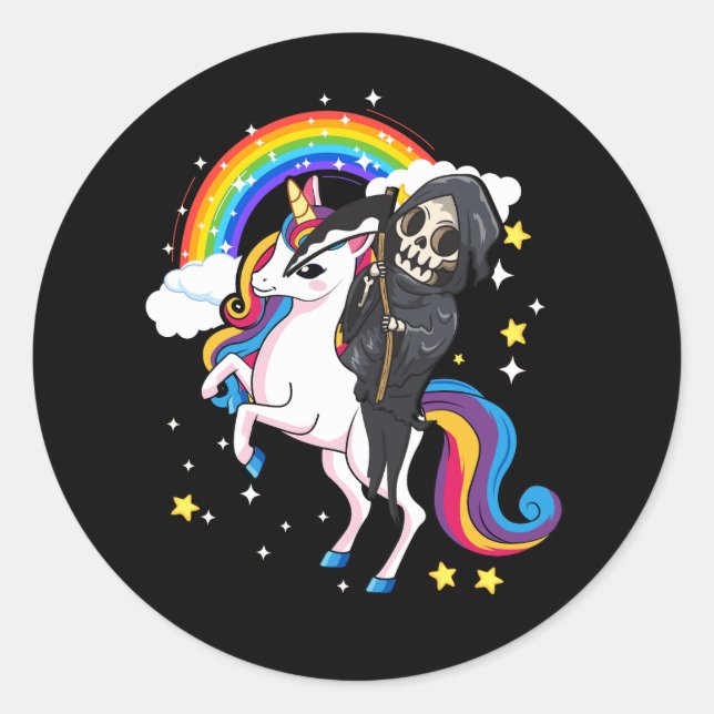 Halloween Unicorn Costume Cute Grim Reaper Riding  Classic Round Sticker (Front)