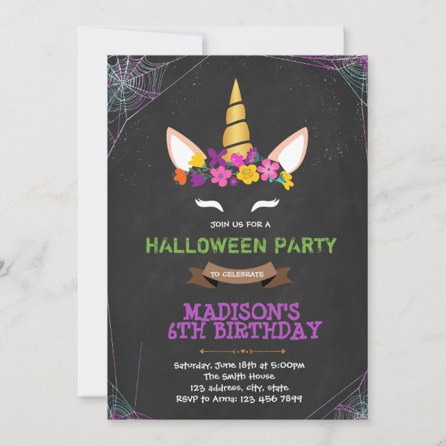 Halloween unicorn costume party invitation (Front)