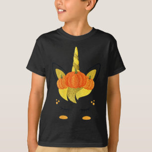 Halloween Unicorn Face Thanksgiving Pumpkins Girls T-Shirt