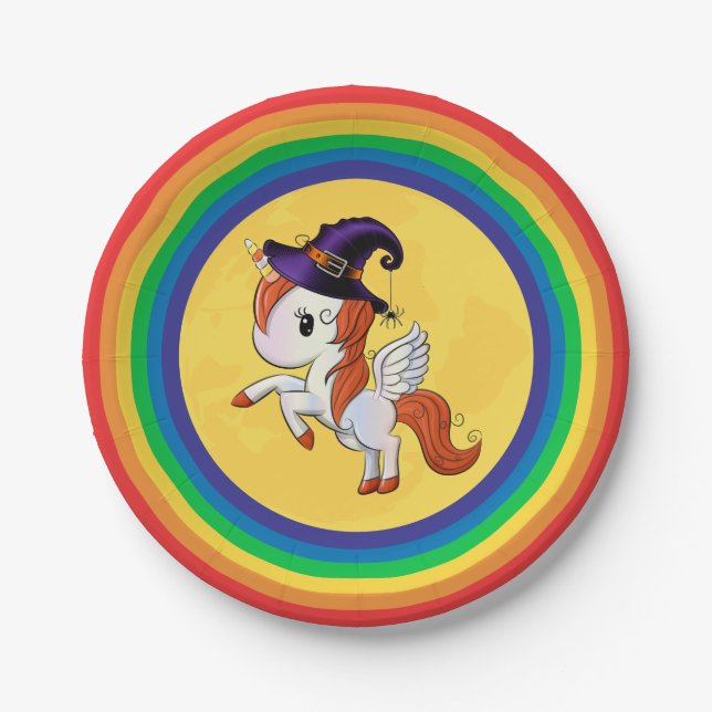 Halloween Unicorn Pegasus Witch Paper Plate (Front)