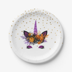 Halloween Unicorn Purple Glitter Party Paper Plate