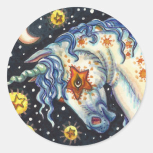 HALLOWEEN UNICORNS, STAR HORSE & COLT FANTASY CLASSIC ROUND STICKER