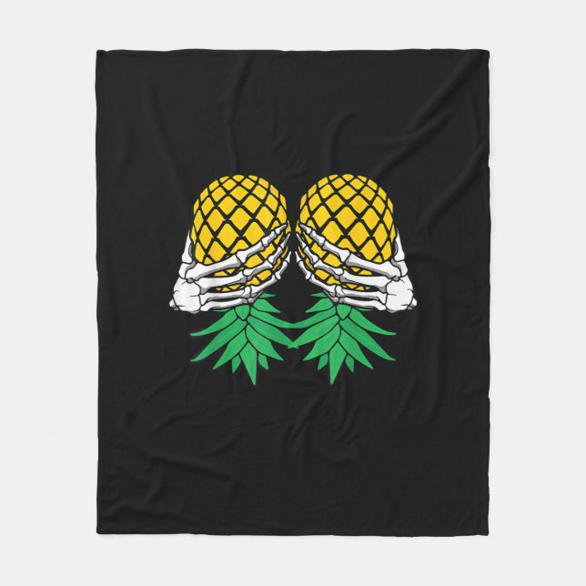 Halloween Upside Down Pineapple Swinger Skeleton Fleece Blanket (Front)