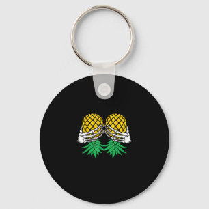 Halloween Upside Down Pineapple Swinger Skeleton H Keychain